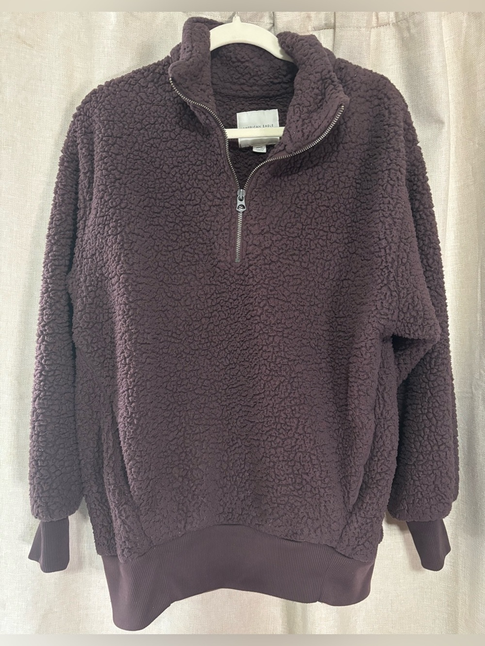 American Eagle Outfitters Plush Half-Zip Sherpa Pullover - Dark Brown